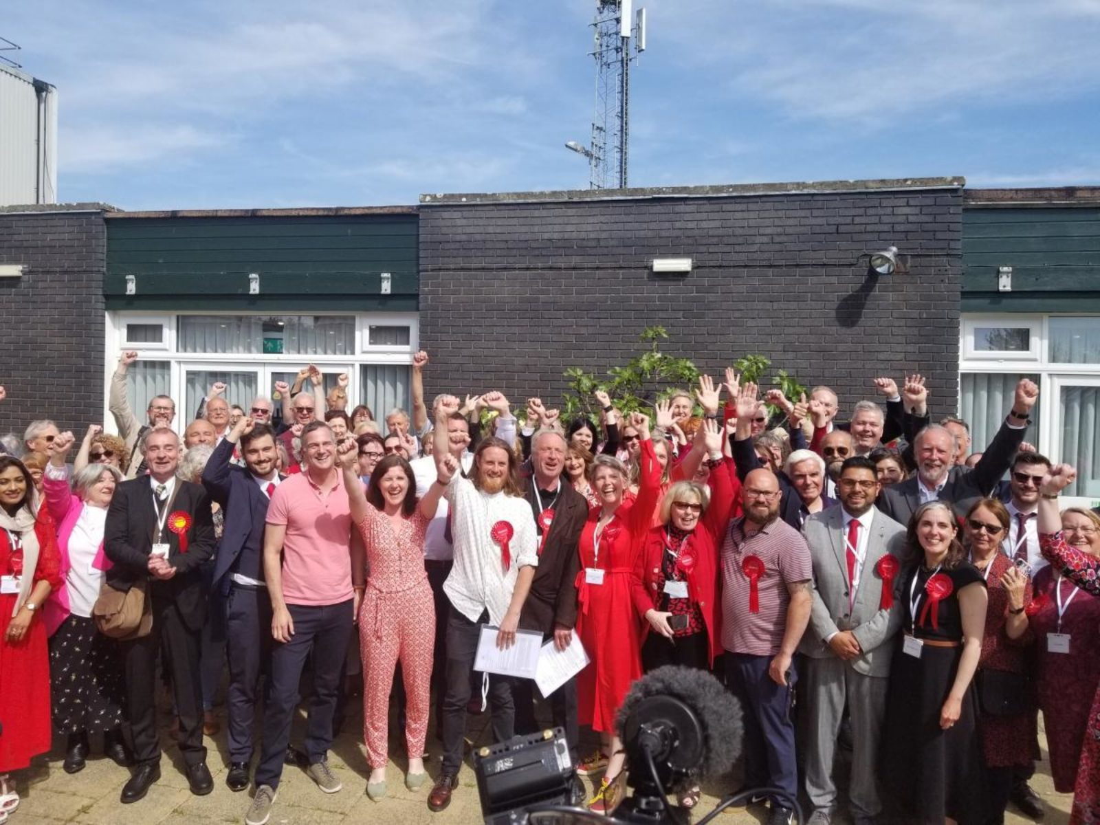 Labour councillors and supporters celebrate at the election count